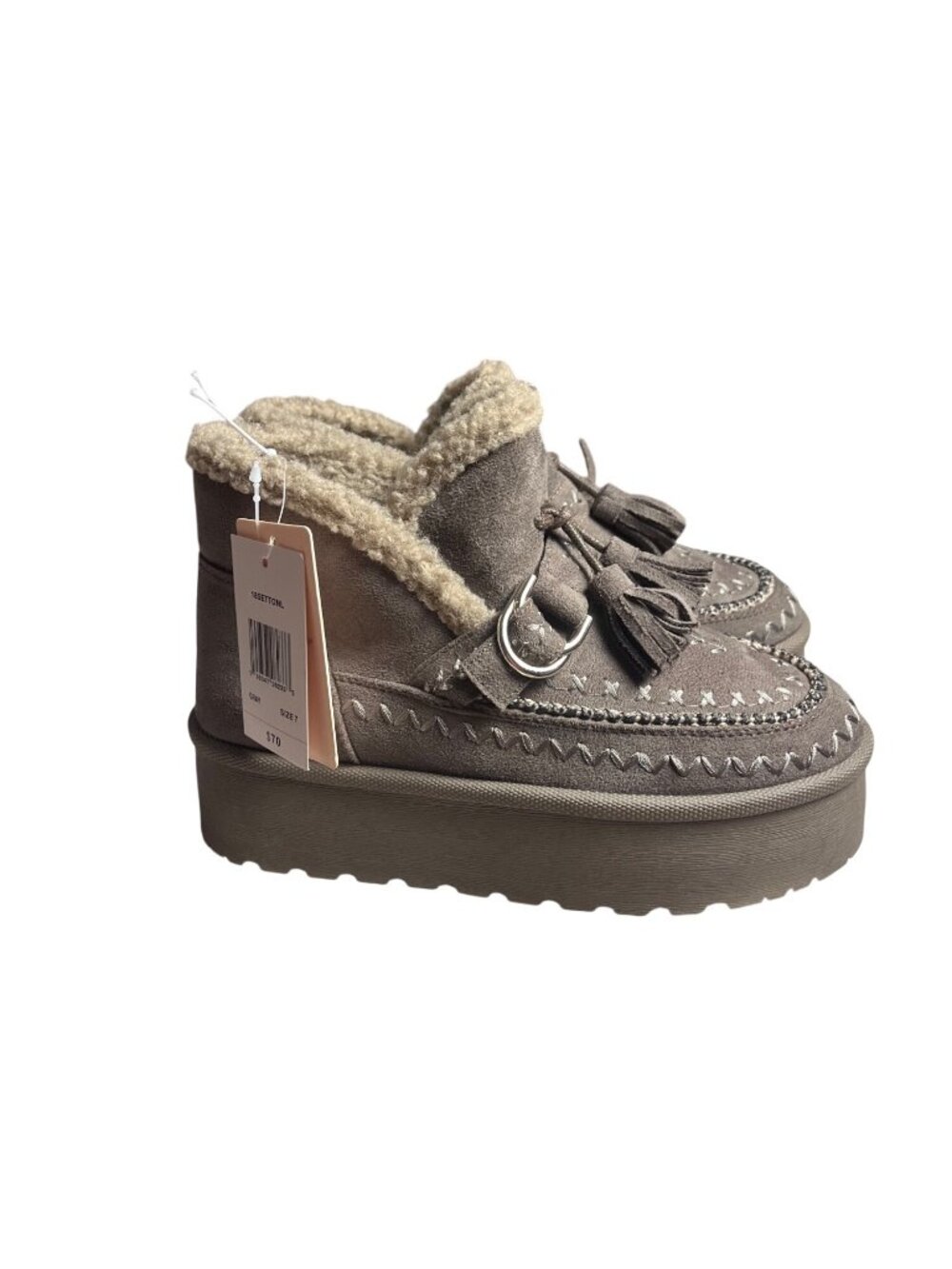 Olivia & Kate 7 Setton Chunky Heel Platform Ankle Boots thick stitch Gray NWT